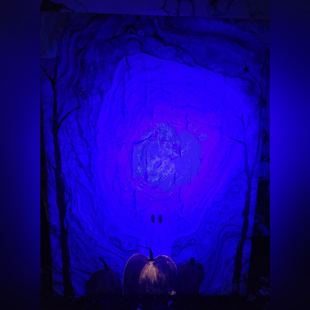 'Ghosted' Handcrafted Embellished Acrylic Paint Pour - Picture 5 of 11